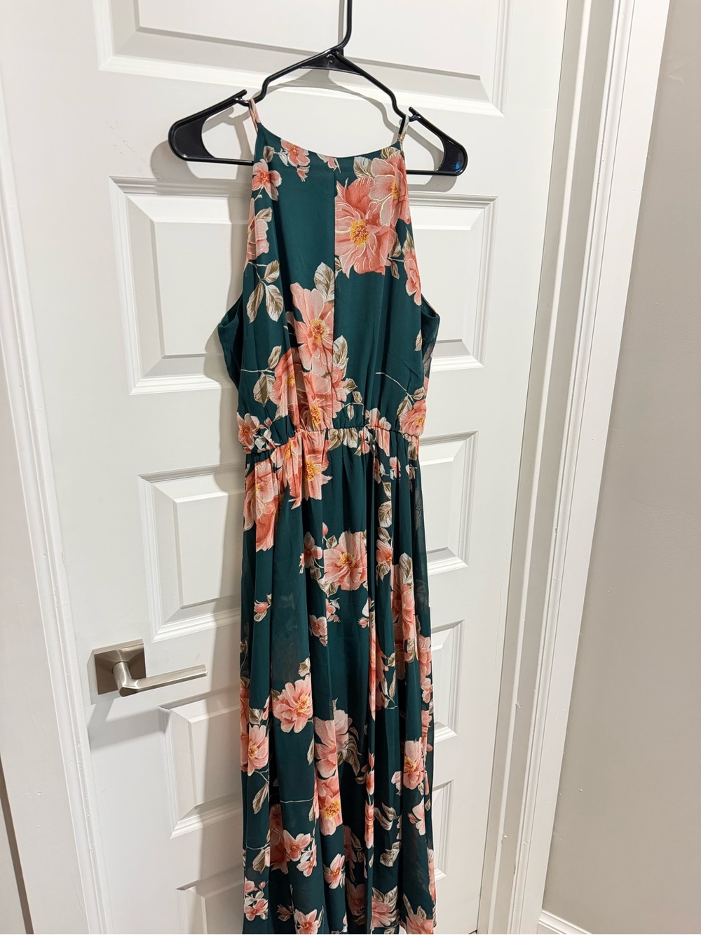 Alexa B Nites Emerald Green Floral Halter Maxi Dress Size 10 - Picture 2 of 2